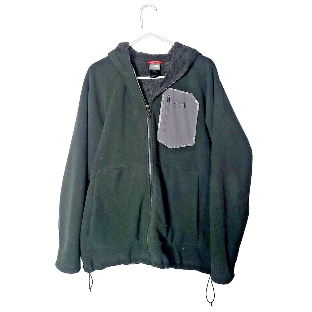 The North Face Black High Pile Lined Fleece Zip Front Hoodie Jacket Men's SZ 2XL